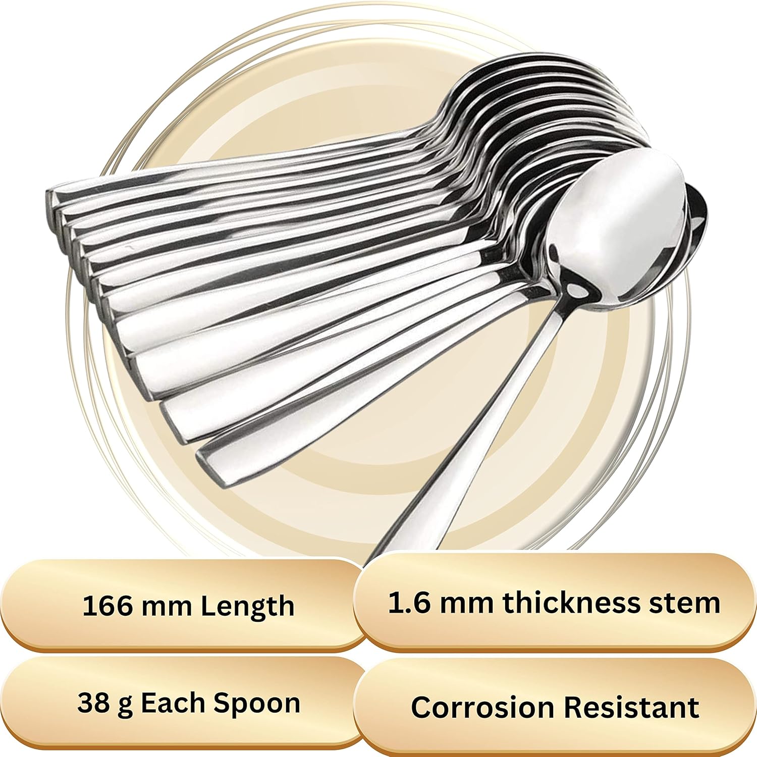 Silvershine Premium Stainless Steel Spoons 16.6 cm Pack of 12